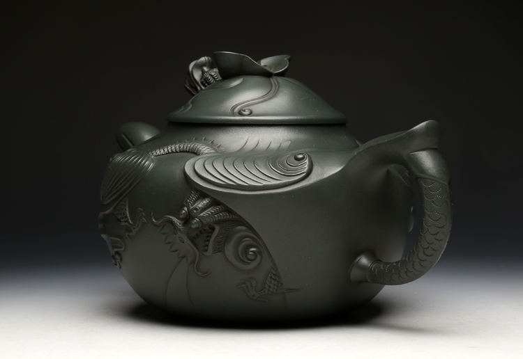 民國(guó)朱可心綠魚(yú)化龍宜興紫砂壺