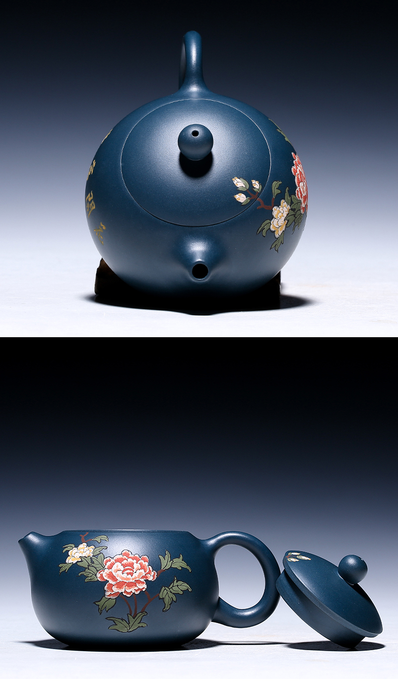 純手工紫砂壺，小巧琺瑯印花紫砂壺